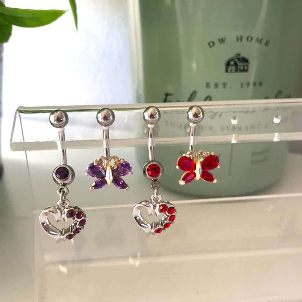 4 PCs Hearts and butterflies. Belly navel rings